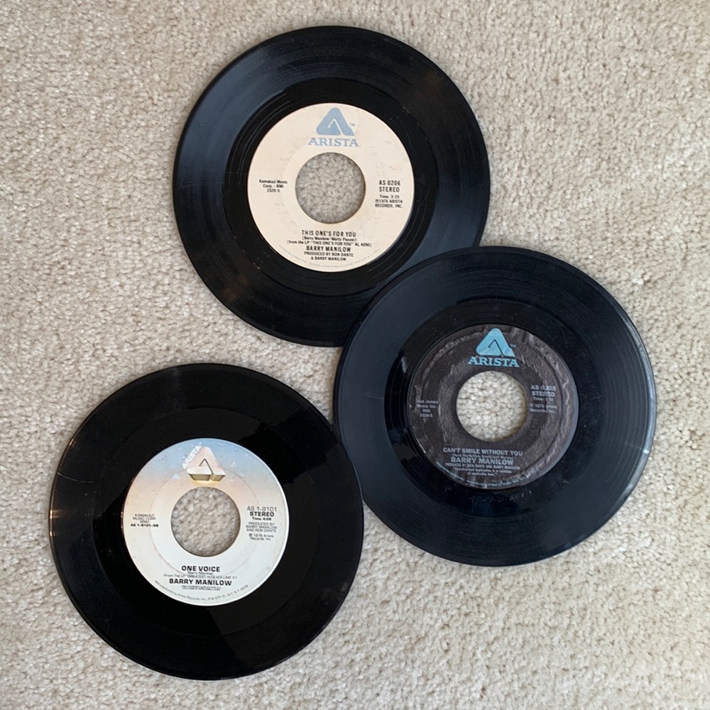 3 Vintage Barry Manilow 7” Vinyl Records